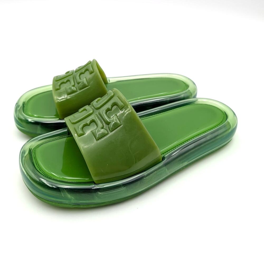 Tory Burch Bubble Jelly Double T Sport Slide Sandal Peridot Size US5M EU35